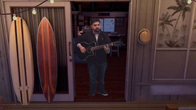 man playing guitar in virtual environment
